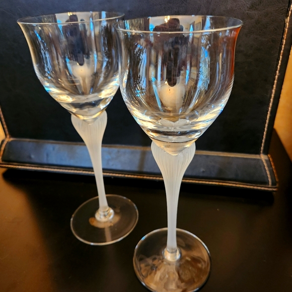 Mikasa Other - Mikasa Set of 2 Vintage Sea Mist Crystal Wine Glasses Frosted Ribbed Stems 9.25"